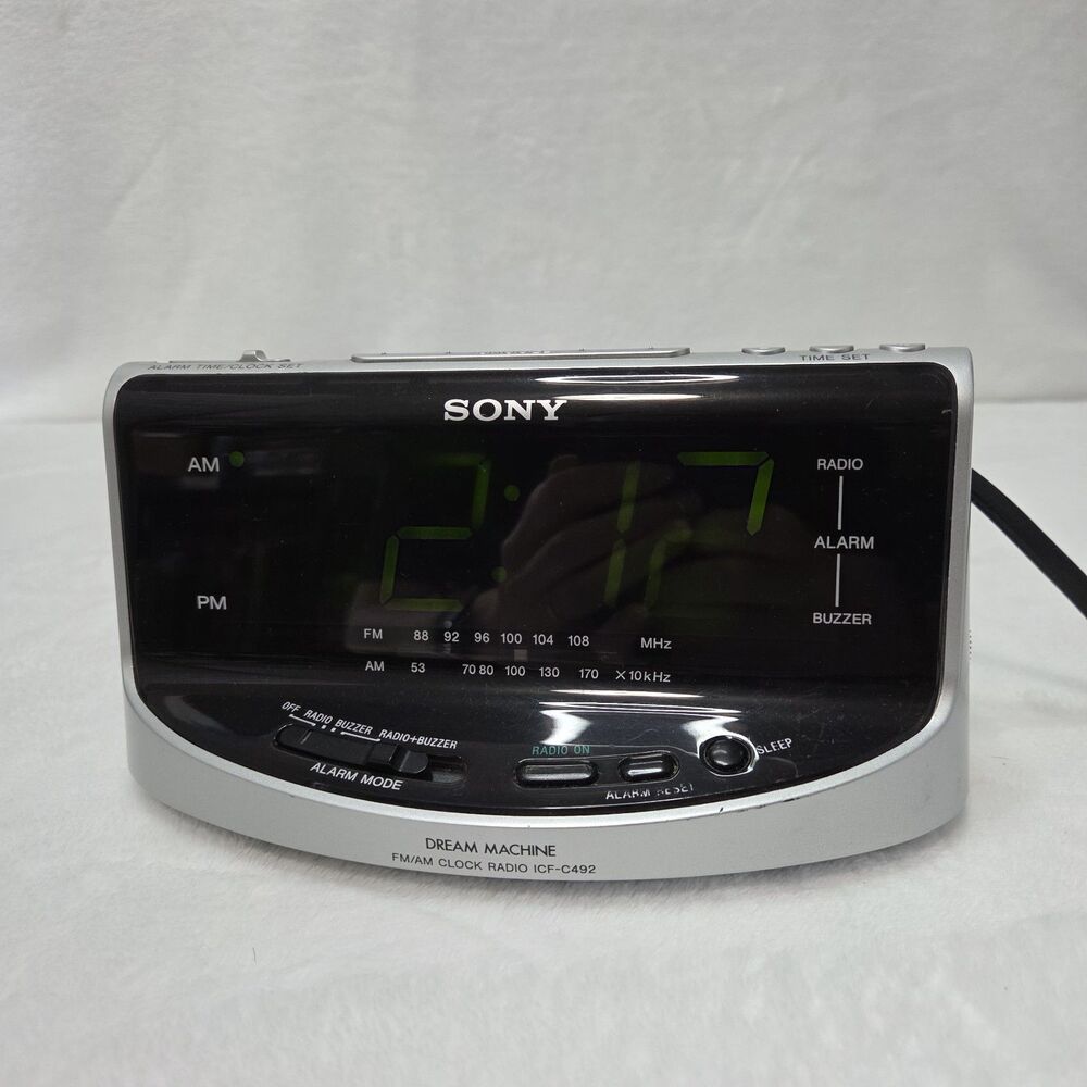 Sony Clock Dream‎ Machine Large Display Alarm ICF-C492 AM/FM Radio Silver Black